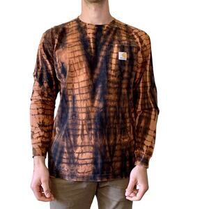 Reworked Carhartt Long Sleeve Shirt Black Orange Reverse Shibori Tie Dye Medium